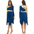 thumbnail image 1 of Women Praise Dance Worship Long Dress Metallic Gold Color Block Long Sleeve Stage Dancewear, 1 of 7