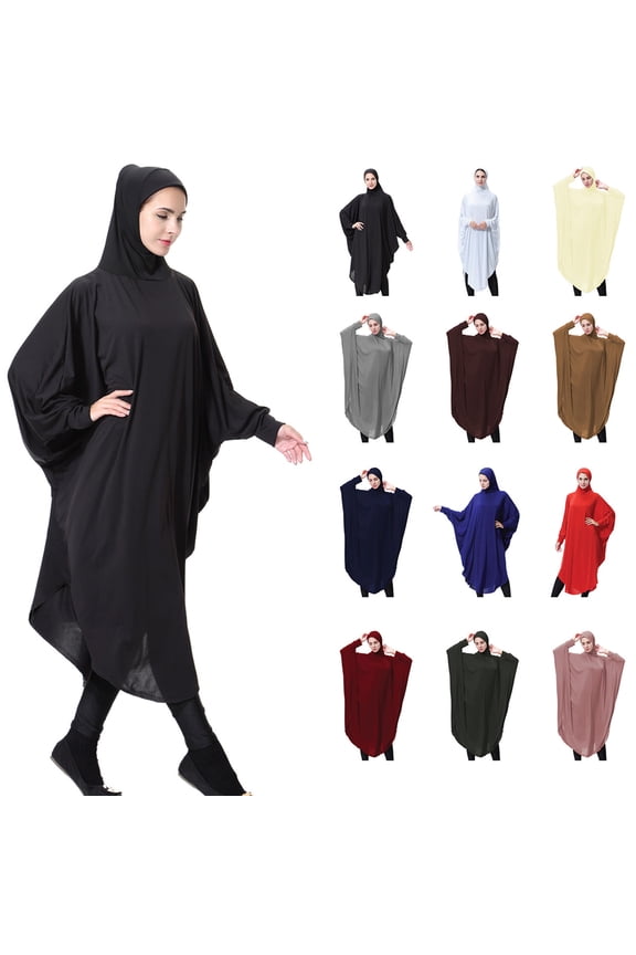 Women Prayer Clothes Robe Ankle Long Hooded Lightweight Modest Robe Navy M