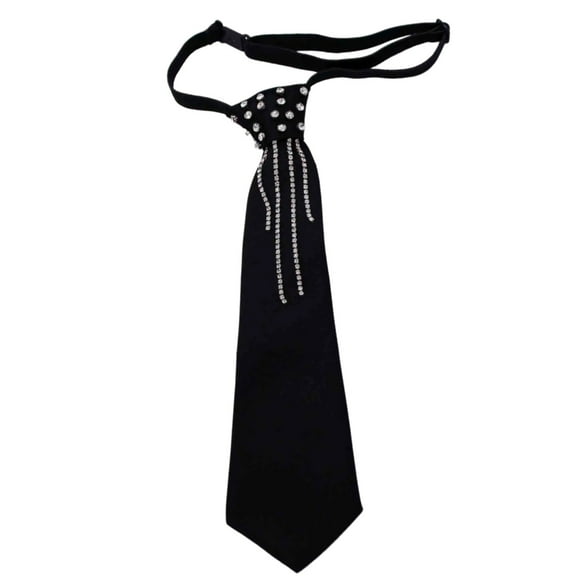 Women Pre Tied Necktie with Rhinestones Studded Student Uniform Black Neck Tie