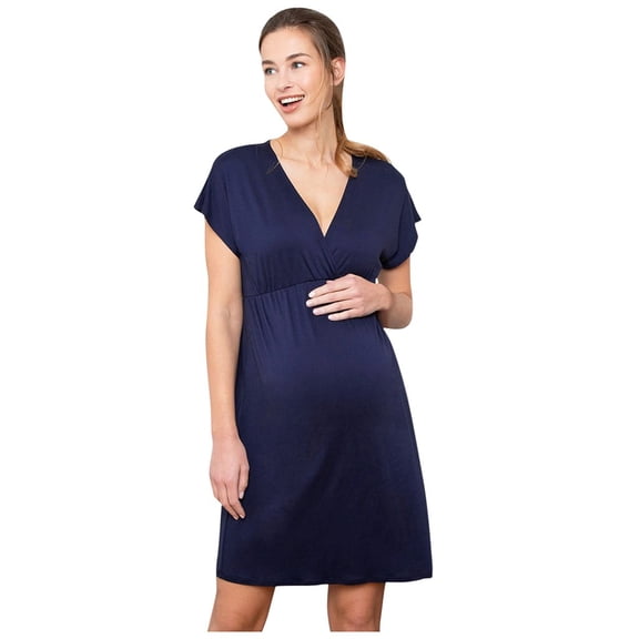 Women Pregnant Nusring Maternity Short Sleeve Solid Color V-Neck Dress Boho Beach Style