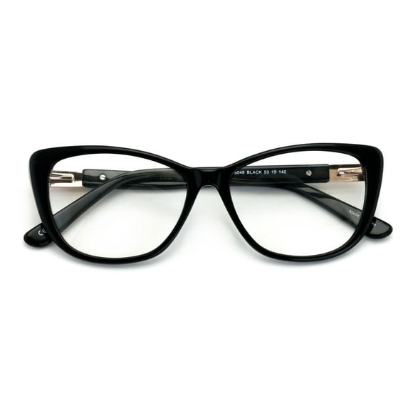 Women Premium Acetate Big Lens Cateye Reading Glasses - Fun Cat eye Clear Lens Readers - Gold Metal Accent