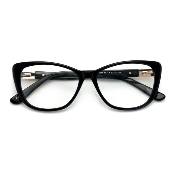 Women Premium Acetate Big Lens Cateye Reading Glasses - Fun Cat eye Clear Lens Readers - Gold Metal Accent