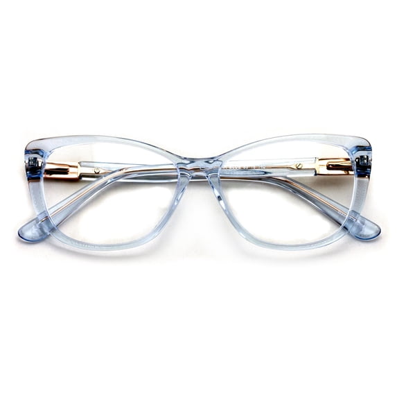Women Premium Acetate Big Lens Cateye Reading Glasses - Fun Cat eye Clear Lens Readers - Gold Metal Accent
