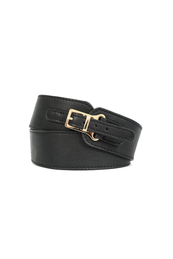 Women Premium Black Leather Double Buckle Wide Waist Belt Adjustable Stylish Durable
