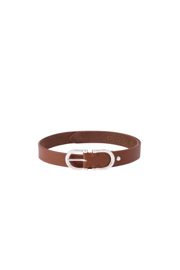 Women Premium Brown Leather Belt With Antique Brass Buckle For Casual Formal Wear