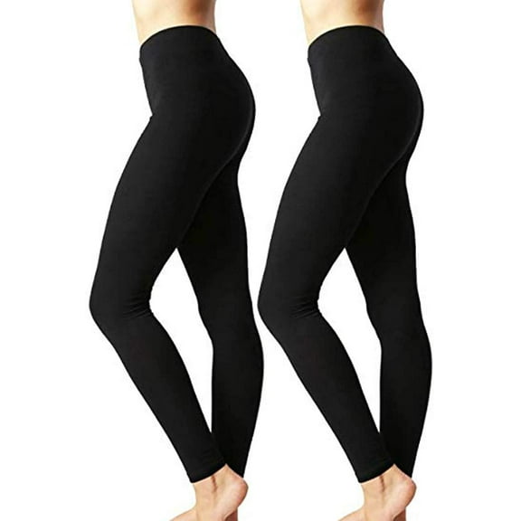 Women Premium Cotton High Waist Full Ankle Length Leggings (2PK: Black / Black, XL)