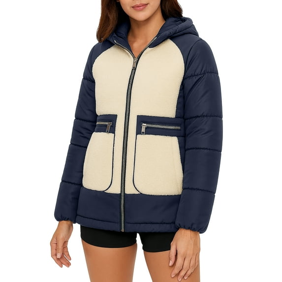 Women Premium Lightweight Winter Puffer Jacket Quilted Army Navy Blue Snow Jacket-XXL