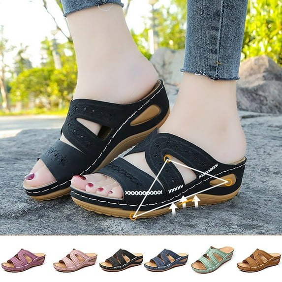 Women Premium Orthopedic Sandal with Arch Support Summer Casual Open Toe Sandals Vintage Anti-Slip Breathable Slipper