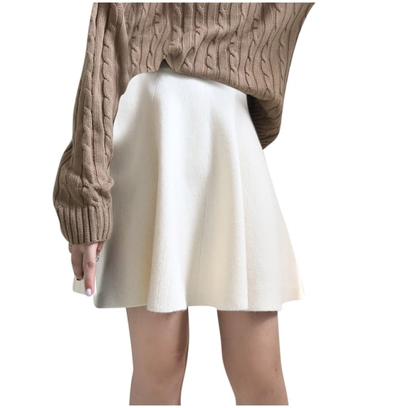 Women Preppy Fashion A-line Skirts Solid Color Basic Knitted Mini Skirts High Waist Classic Simple Short Skirt 2025