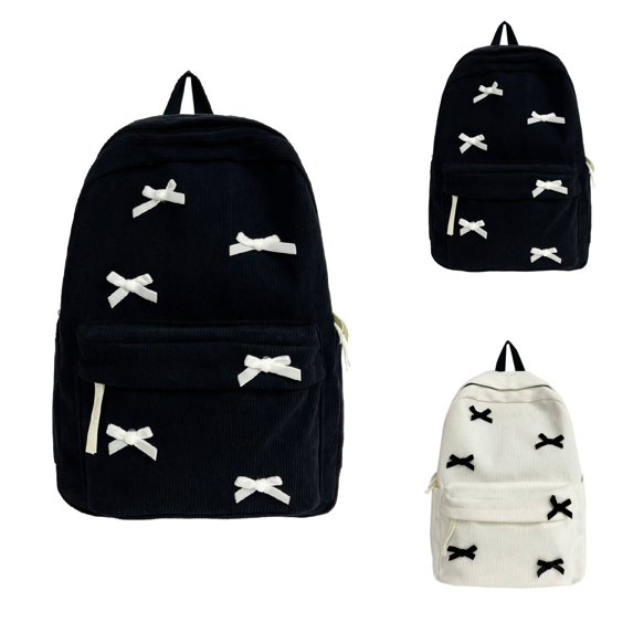 Women Preppy Y2k Aesthetic Corduroy Backpack Laptop Backpack Cute Coquette Bow College Daypack
