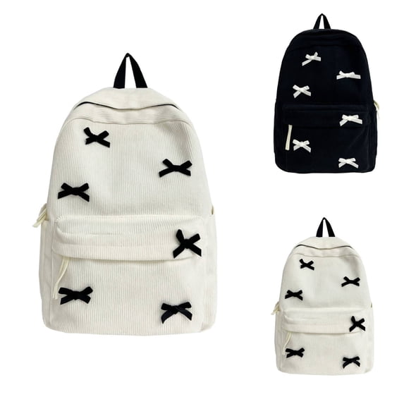 Women Preppy Y2k Aesthetic Corduroy Backpack Laptop Backpack Cute Coquette Bow College Daypack
