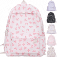 thumbnail image 1 of Women Preppy Y2k Aesthetic Corduroy Backpack Laptop Backpack Cute Coquette Bow College Daypack, 1 of 5