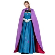 Women Princess Anna Costume Cosplay Dress Up Halloween Gown Outfit with Cloak