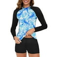 thumbnail image 1 of Women Print 2 Piece Rash Guard Long Sleeve Swimsuits Swim Shirt with Shorts Set Sun Protection Surf Bathing Suits, 1 of 4