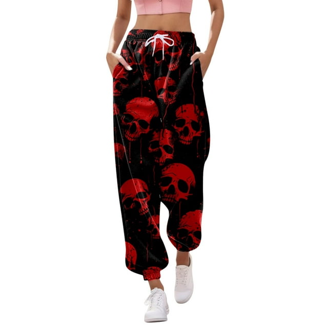 Women Print Bottom Sweatpants Pockets High Waist Sporty Gym Fit Jogger ...