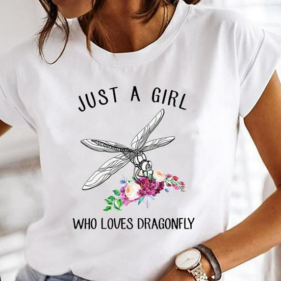 Women Print Butterfly Pattern Crewneck Short Sleeve Tee Shirt Casual Shirts for Women