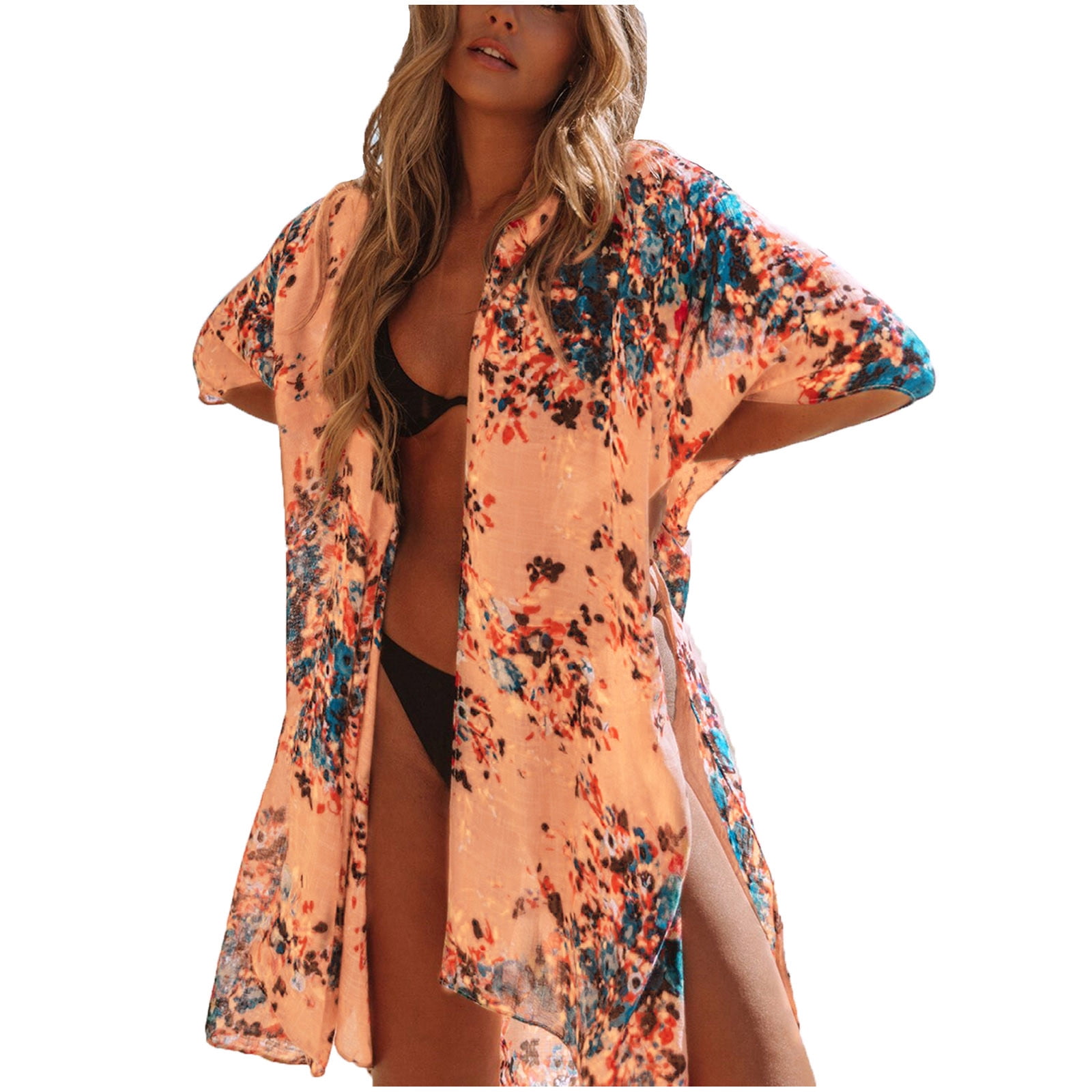 Women Print Chiffon Beach Kimono Cardigan Blouse Shawl Loose Top Outwear Casual Cardigan Coat Lightweight for Fall Winter