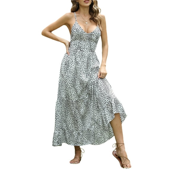 Women Print Dress Criss Cross Backless Swing Midi Dress Tie Back Maxi Long Bodycon Dress Vintage Bohemian