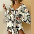 thumbnail image 1 of Women Print Dress Sexy V-Neck Bat Sleeve Ruffl Flowers Print Bohemian Beach Sundress Ladies Loose Summer Vacation Mini Dresses, 1 of 9