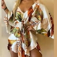 thumbnail image 1 of Women Print Dress Sexy V-Neck Bat Sleeve Ruffl Flowers Print Bohemian Beach Sundress Ladies Loose Summer Vacation Mini Dresses, 1 of 10