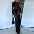 thumbnail image 1 of Women Print Lace Long Sleeve Bodycon See Through Maxi Dress Party Y2K Lady, 1 of 9