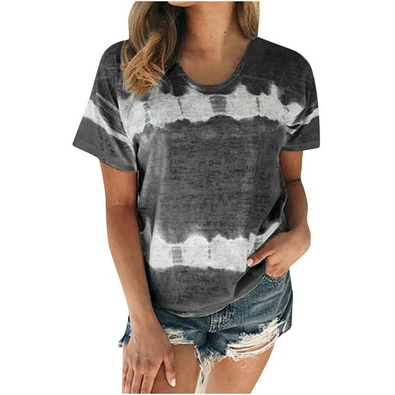 Womens Plus Print Short Sleeve T-Shirt Blouse Round Neck Casual Tops