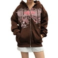 thumbnail image 1 of Women Print Zip Up Hoodie Vintage Graphic Aesthetic Sweatshirt Y2k Couple Jacket Couple Top, 1 of 2
