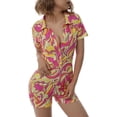 thumbnail image 1 of Women Printed Button-up Romper, Short Sleeve Lapel Neck Short Jumpsuit for Summer, 1 of 10