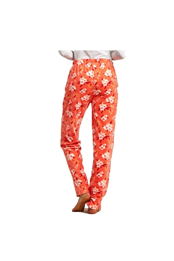 Women Printed Fleece Pajama Pants, Floral/Orange, Medium, 1 Piece