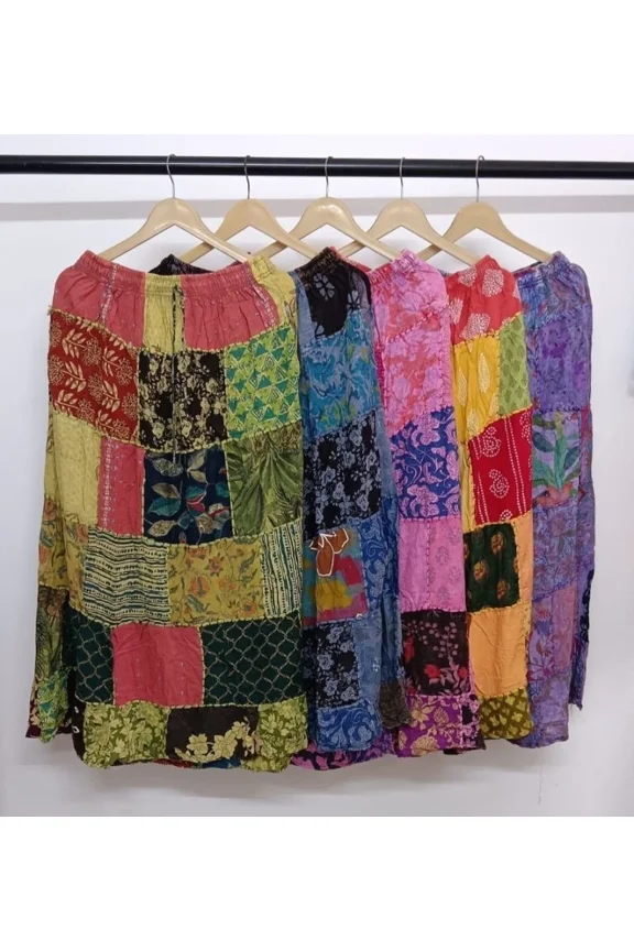Women Printed Patchwork Acidwash Long Casual Skirt 03 pcs Wholesale Lot Mix