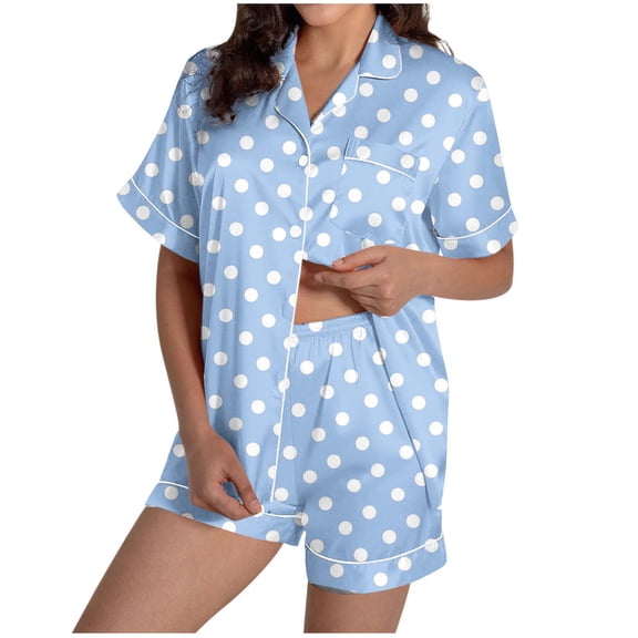 Women Printed Stand Up Collar Pocket Short Sleeved Top Shorts Home Wear Pajama Set