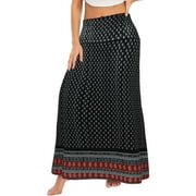 Women Prints Beach Holiday Dress Boho Dress Bohemian Maxi Long Skirts Summer Midi Beach A Line Dress Black M