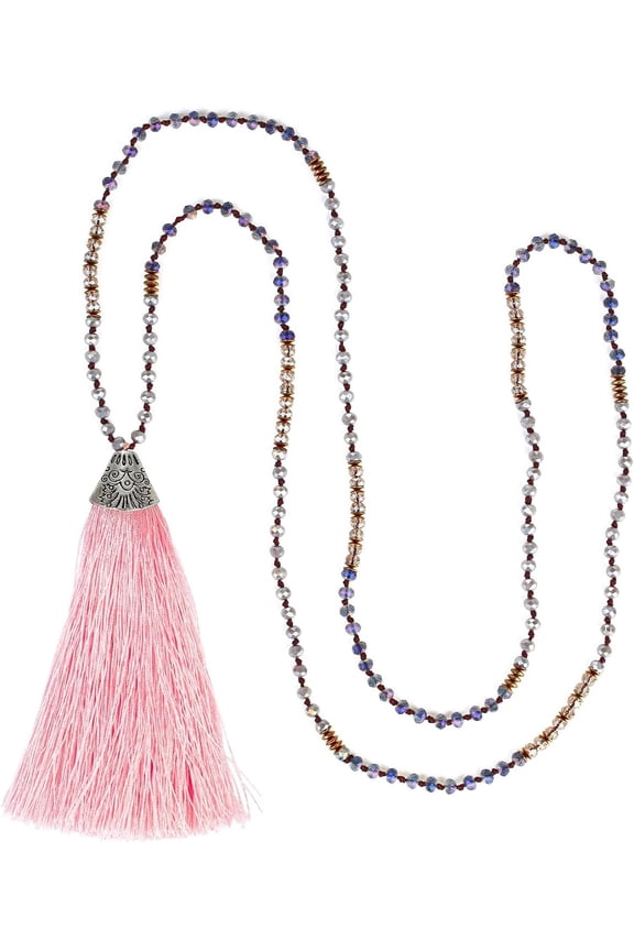 Women Professional Tassel Pendant Necklace Crystal Beaded Pearls Necklace Manually Crafted Long Chain Necklace[l357]