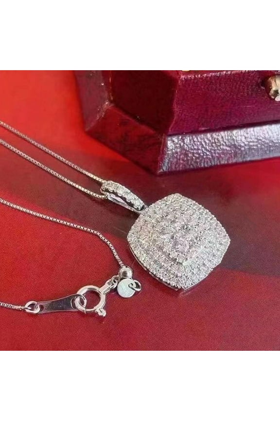 Women Prom Necklace Large Square Cubic Zirconia Smooth Cutting Luster Copper Necklace Sweater Chain for Formal Banquet Cocktail Party