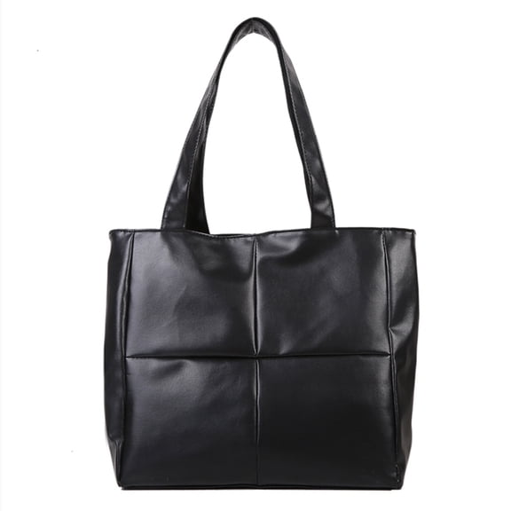 Women Pu Cotton Padded Handbag Lattice Solid Color Top-handle Bag Decor Bag (Black)