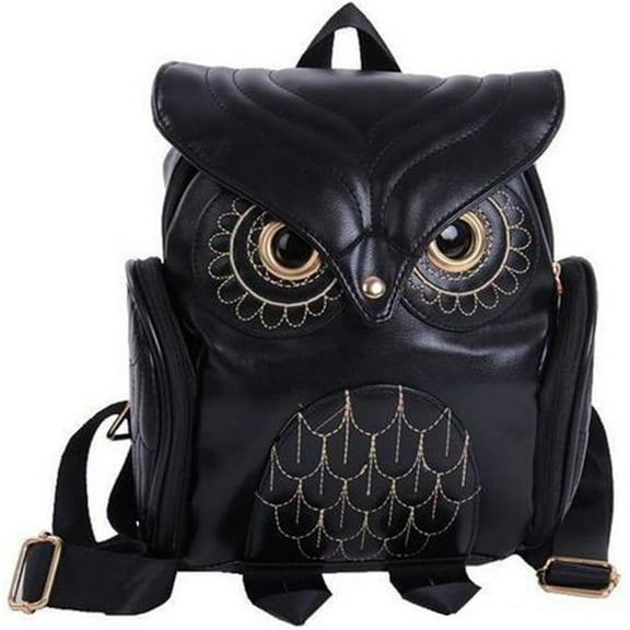 Women Pu Leather Owl Cartoon Backpacks Fashion Casual Satchel mini Small Backpack, Black