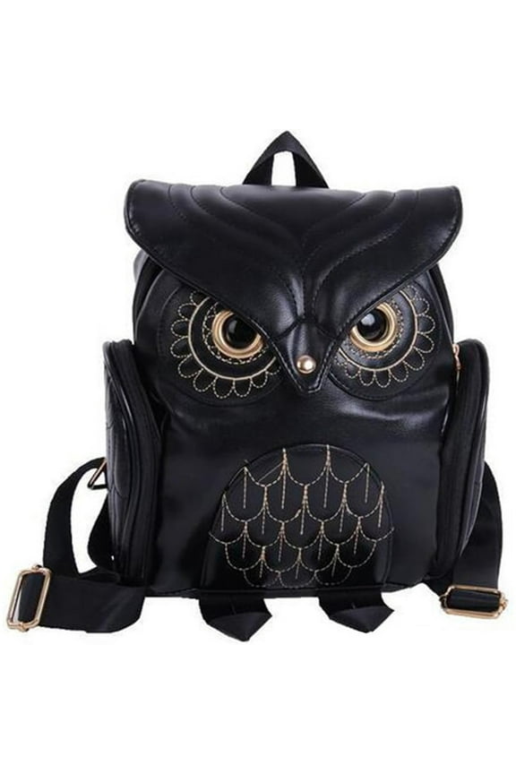 Women Pu Leather Owl Cartoon Backpacks Fashion Casual Satchel mini Small Backpack, Black