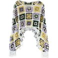 thumbnail image 1 of Women Puff Long Sleeve Loose Sweater Hollow Out Crochet Knit Tassels Up Pullover Crop Top, 1 of 8