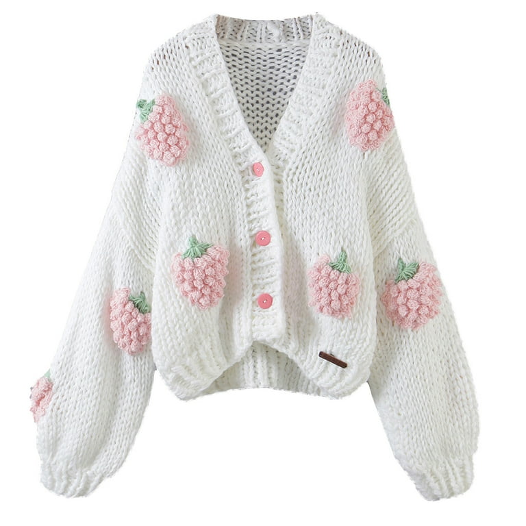 Women Puff Long Sleeve Sweater Cardigan Harajuku Crochet