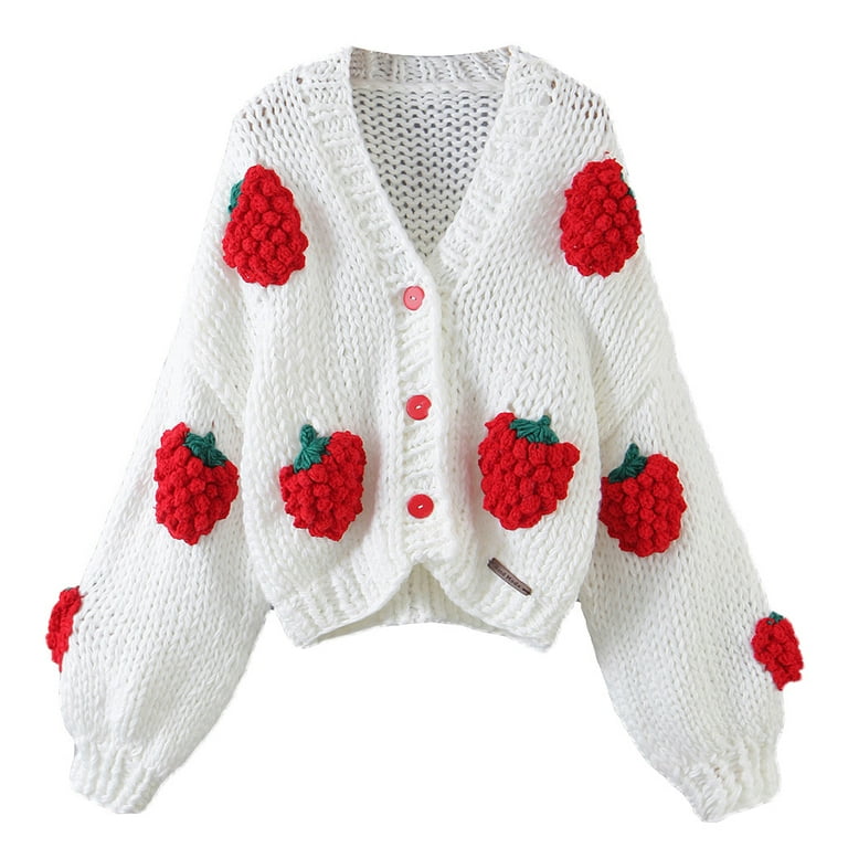 Women Puff Long Sleeve Sweater Cardigan Harajuku Crochet