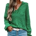 thumbnail image 1 of Women Puff Long Sleeve V Neck Knitted Pullover Sweater Jumper Tops Solid Color Casual Hollow Tops S-XL, 1 of 7