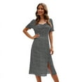 thumbnail image 1 of Women Puff Short Sleeve Square Neck Floral Split A-Line Slim Midi Long Dress, 1 of 21