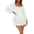 thumbnail image 1 of Women Puff Sleeve Off Shoulder Ruffle Romper Dress Built-in Shorts Layered Shorts Jumpsuit Fairy Mini Dress Playsuits, 1 of 6