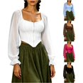 thumbnail image 1 of Women Puff Sleeve Square Neck Zip up Medieval Top Pirate Costume Halloween Cosplay Halloween Costume Women, Size M, 1 of 5