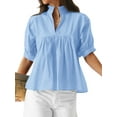 thumbnail image 1 of Women Puff Sleeve V Neck Blouse Babydoll Peplum Tops Dressy Casual Pleated Loose Fit Shirts Light Blue S, 1 of 4