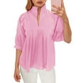 thumbnail image 1 of Women Puff Sleeve V Neck Blouse Babydoll Peplum Tops Dressy Casual Pleated Loose Fit Shirts Pink L, 1 of 4