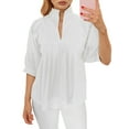 thumbnail image 1 of Women Puff Sleeve V Neck Blouse Babydoll Peplum Tops Dressy Casual Pleated Loose Fit Shirts White L, 1 of 6