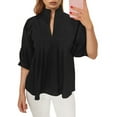 thumbnail image 1 of Women Puff Sleeve V Neck Blouse Babydoll Peplum Tops Dressy Casual Pleated Loose Fit Shirts, 1 of 4