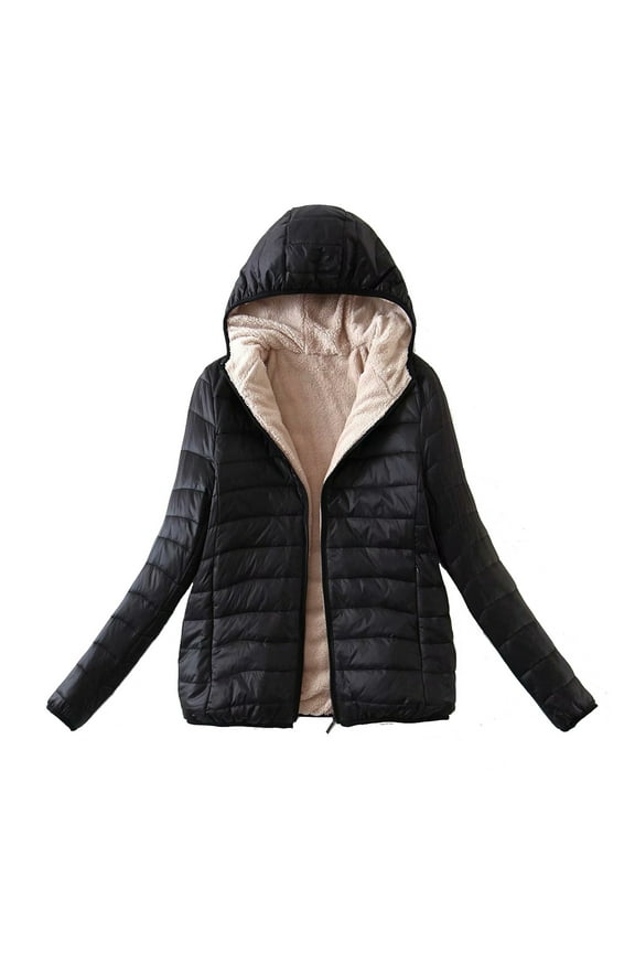 Women Puffer Jacket Hoodie Long Sleeve Cotton Jacket Lightweight Down Jacket with Hooded Winter Jacket