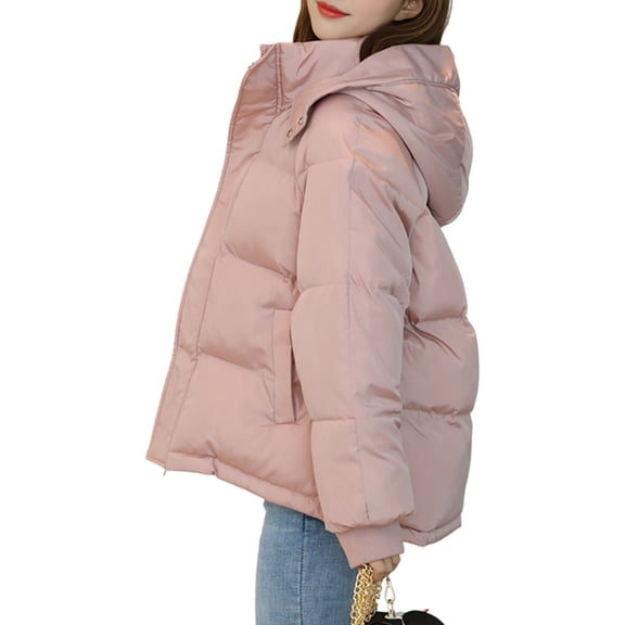 Women Puffer Jacket Winter Warm Coats Hooded Quilted Jackets with Removable Hood Pink XXL